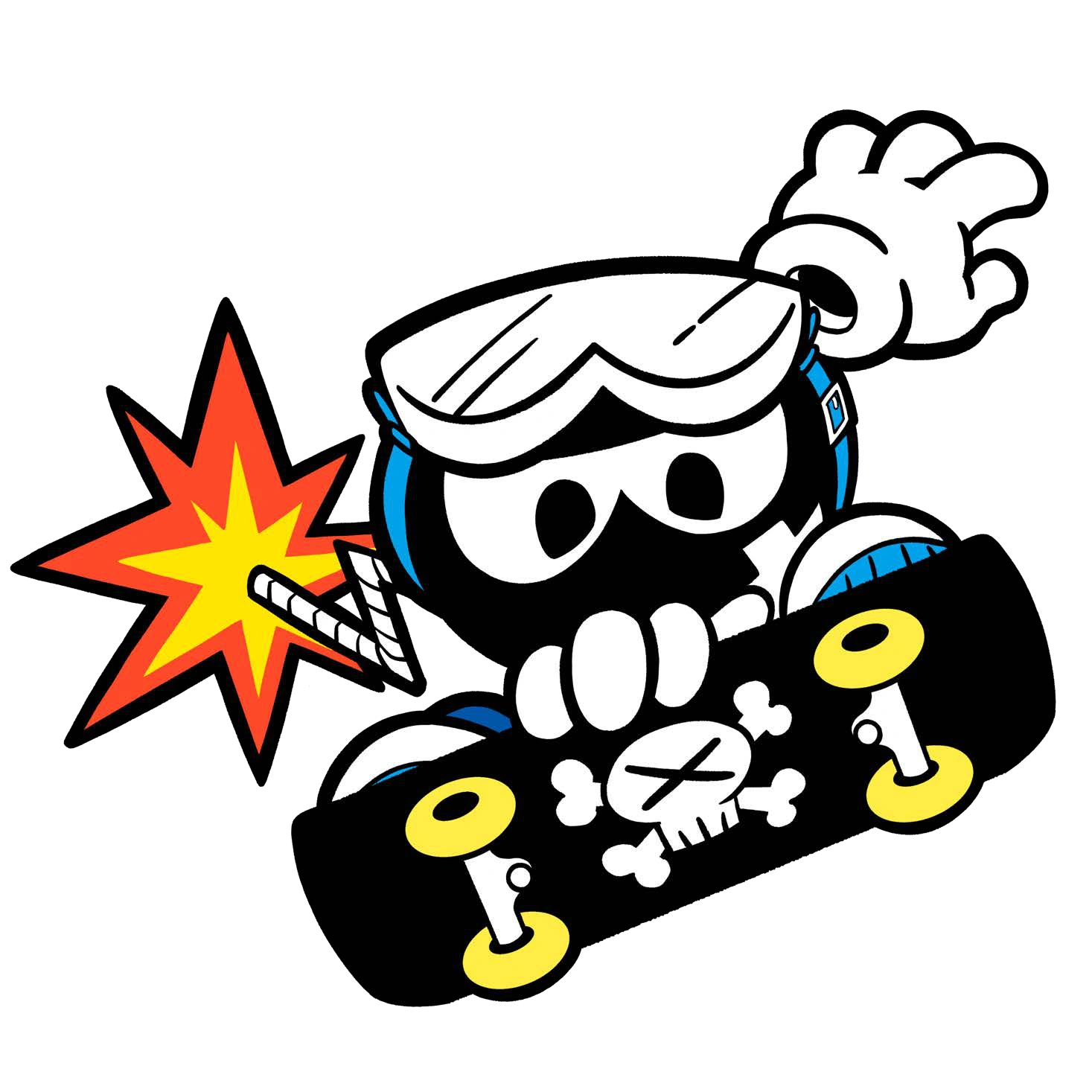 スケートボードで飛び出すBOMのキャラクター